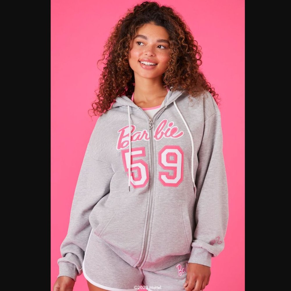 Barbie x Forever 21 |  Embroidered Barbie Zip-Up Hoodie, Size: Large
